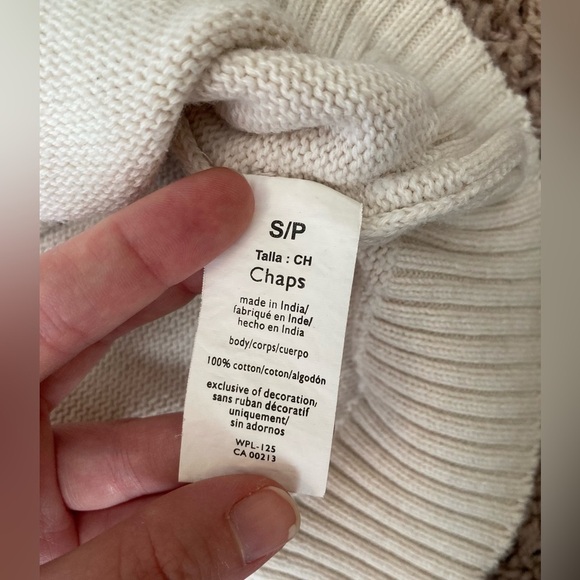 Chaps Cream Sweater 1/4 Button Up with Brown Elbow Patches Men's Small - Picture 7 of 10